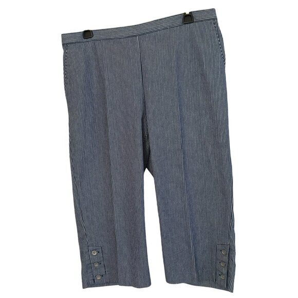 Alfred Dunner Womens Striped Capri Pants Size 12 Blue Elastic Waist Cotton Blend - Picture 1 of 7